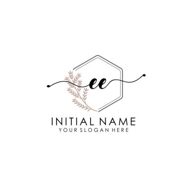 Botanik ve Minimalist Tasarımlı El Yazısıyla EE İlk Logosu