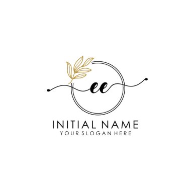 Botanik ve Minimalist Tasarımlı El Yazısıyla EE İlk Logosu