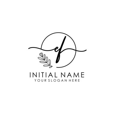 Botanik ve Minimalist Tasarımlı El Yazısıyla EF İlk Logosu