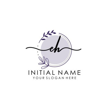 Botanik ve Minimalist Tasarımlı El Yazısıyla EH İlk Logosu