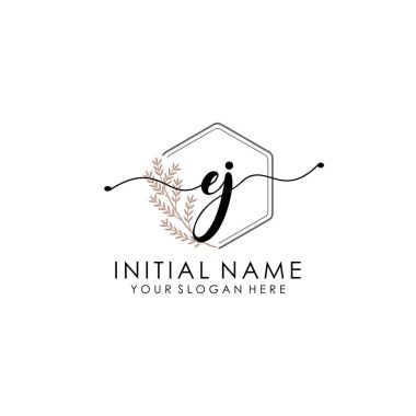 Botanik ve Minimalist Tasarımlı El Yazısıyla EJ İlk Logosu