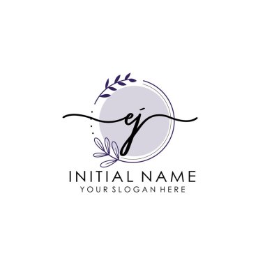 Botanik ve Minimalist Tasarımlı El Yazısıyla EJ İlk Logosu