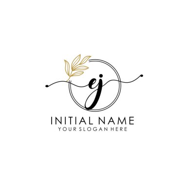 Botanik ve Minimalist Tasarımlı El Yazısıyla EJ İlk Logosu