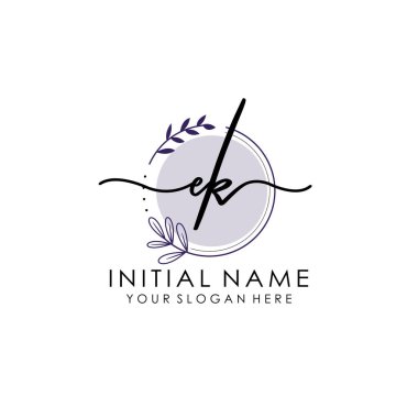 Botanik ve Minimalist Tasarımlı El Yazısıyla EK İlk Logosu