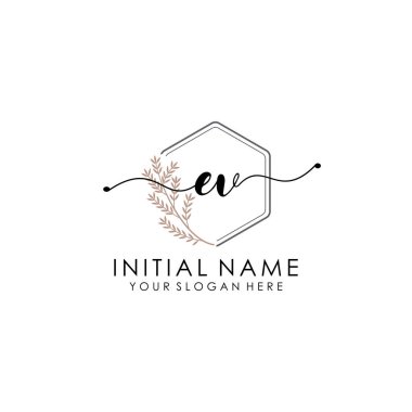 Botanik ve Minimalist Tasarımlı El Yazısıyla EV İlk Logo