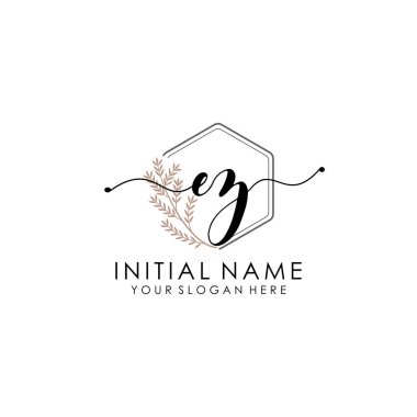 Botanik ve Minimalist Tasarımlı El Yazısıyla EZ İlk Logosu