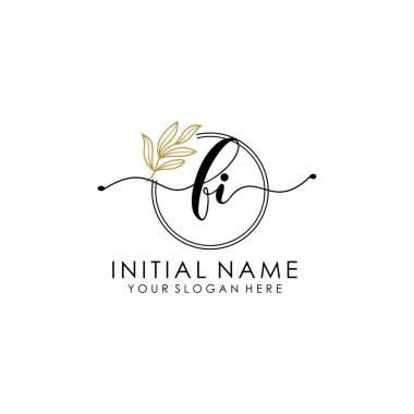 Botanik ve Minimalist Tasarımlı El Yazısıyla FI İlk Logosu