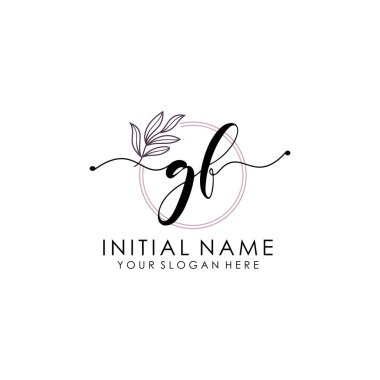 Botanik ve Minimalist Tasarımlı El Yazısıyla GF İlk Logosu