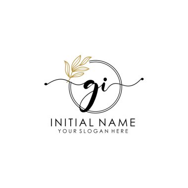 Botanik ve Minimalist Tasarımlı El Yazısıyla GI İlk Logosu