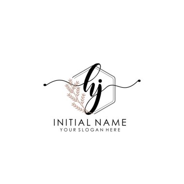 Botanik ve Minimalist Tasarımlı El Yazısıyla HJ İlk Logosu