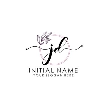 Botanik ve Minimalist Tasarımlı el yazısı JD İlk Logo