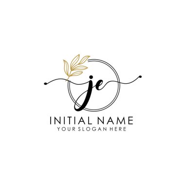 Botanik ve Minimalist Tasarımlı El Yazısıyla JE Baş Logosu