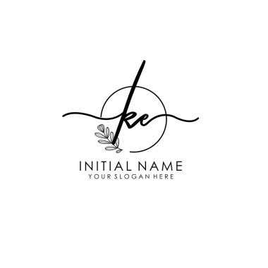 Botanik ve Minimalist Tasarımlı el yazısı KE İlk Logosu