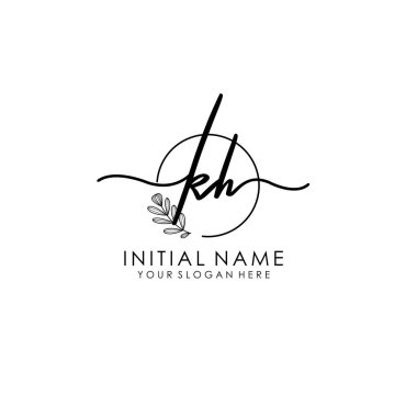 Botanik ve Minimalist Tasarımlı El Yazısı KH İlk Logo