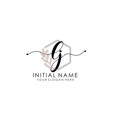 Botanik ve Minimalist Tasarımlı el yazısı LJ İlk Logo