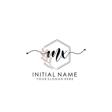 Botanik ve Minimalist Tasarımlı El Yazısıyla MX İlk Logosu
