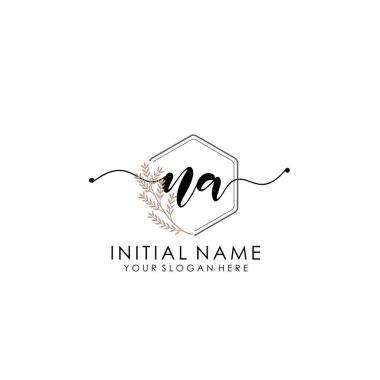 Botanik ve Minimalist Tasarımlı el yazısıyla yazılmış NA Baş Logosu