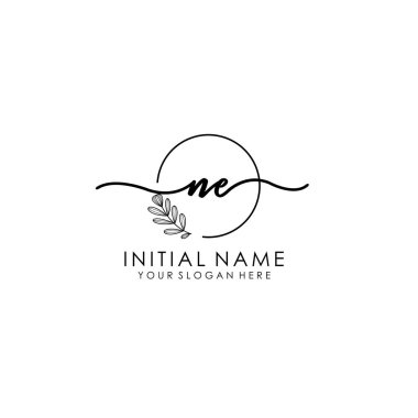 Botanik ve Minimalist Tasarımlı elle yazılmış NE İlk Logosu