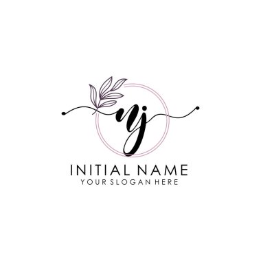 Botanik ve Minimalist Tasarımlı El Yazısıyla NJ İlk Logosu