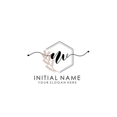 Botanik ve Minimalist Tasarımlı El Yazısıyla NV İlk Logosu