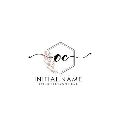 Botanik ve Minimalist Tasarımlı El Yazısıyla OC İlk Logosu