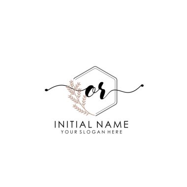 Botanik ve Minimalist Tasarımlı el yazısı OR İlk Logo