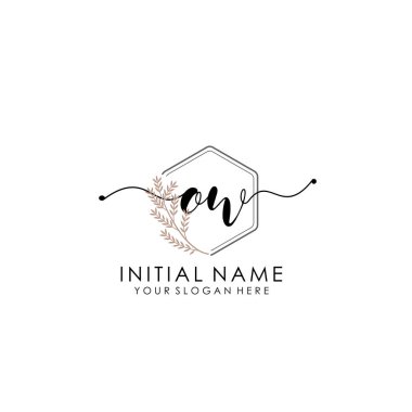 Botanik ve Minimalist Tasarımlı El Yazısıyla OW İlk Logo