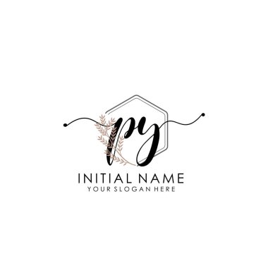 Botanik ve Minimalist Tasarımlı El Yazısıyla PY İlk Logosu