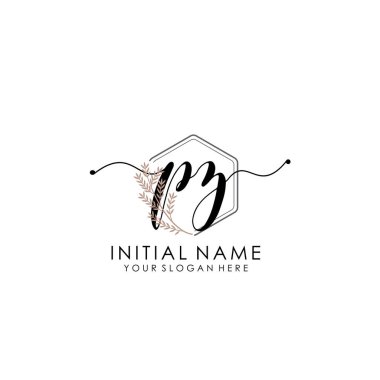 Botanik ve Minimalist Tasarımlı El Yazısıyla PZ İlk Logosu