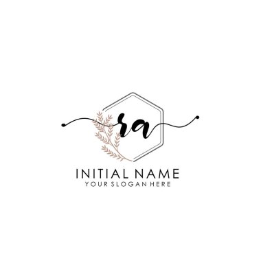 Botanik ve Minimalist Tasarımlı el yazısı RA Baş Logosu