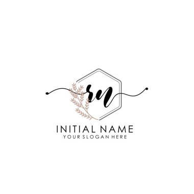 Botanik ve Minimalist Tasarımlı El Yazısıyla RN İlk Logosu