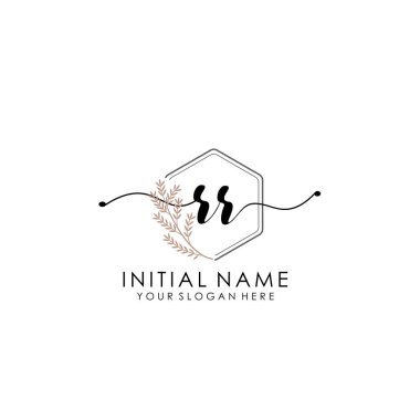 Botanik ve Minimalist Tasarımlı El Yazısıyla RR R İlk Logosu