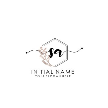 Botanik ve Minimalist Tasarımlı el yazısı SA Baş Logosu