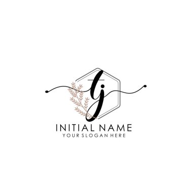 Botanik ve Minimalist Tasarımlı El Yazısıyla TJ İlk Logosu