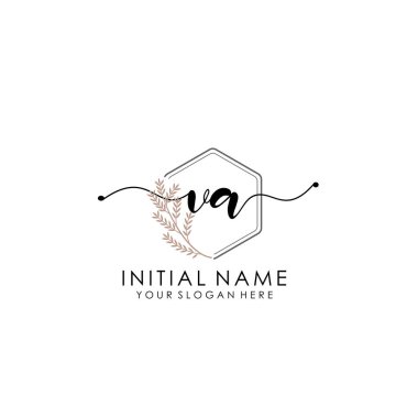 Botanik ve Minimalist Tasarımlı El Yazısıyla VA İlk Logosu