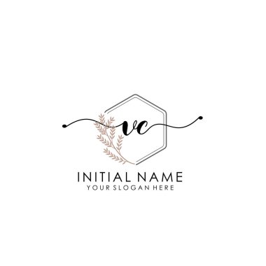 Botanik ve Minimalist Tasarımlı El Yazısıyla VK İlk Logosu