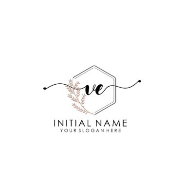 Botanik ve Minimalist Tasarımlı el yazısıyla VE İlk Logosu