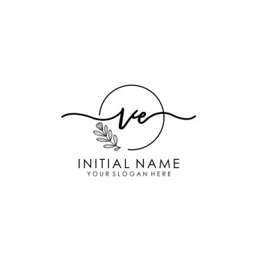 Botanik ve Minimalist Tasarımlı el yazısıyla VE İlk Logosu