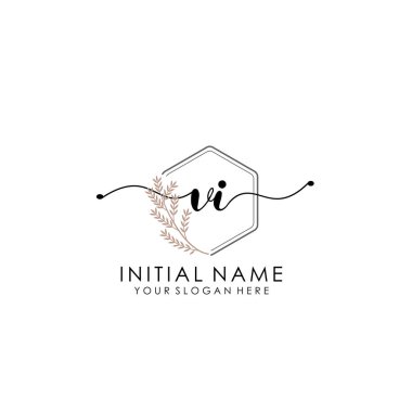 Botanik ve Minimalist Tasarımlı El Yazısıyla VI İlk Logo