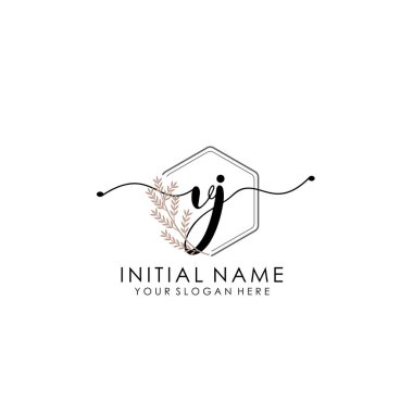 Botanik ve Minimalist Tasarımlı el yazısı VJ İlk Logo