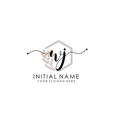 Botanik ve Minimalist Tasarımlı el yazısıyla WJ İlk Logosu