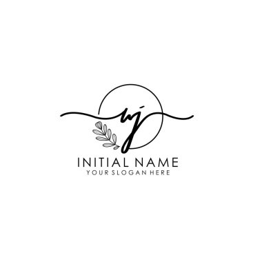 Botanik ve Minimalist Tasarımlı el yazısıyla WJ İlk Logosu