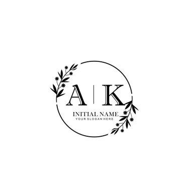 Kişisel ya da Marka İçin AK Minimal Çiçek Monogramı Logosu Koleksiyonu