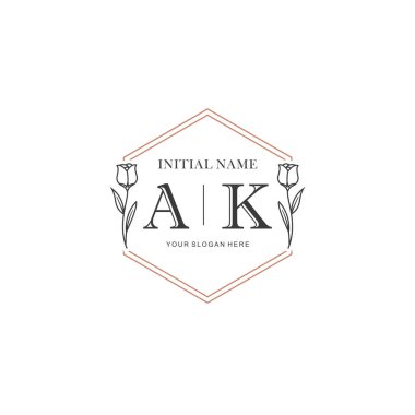 Kişisel ya da Marka İçin AK Minimal Çiçek Monogramı Logosu Koleksiyonu