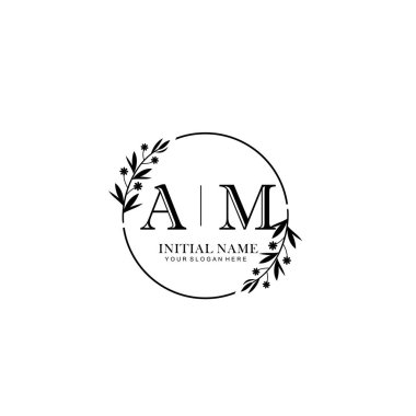 Kişisel ya da Marka İçin AM Minimal Çiçek Monogramı Logosu Koleksiyonu