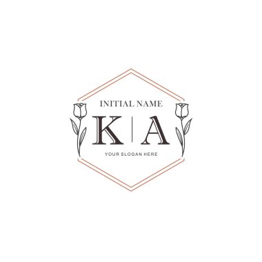 Kişisel ya da Marka İçin KA Minimal Çiçek Monogramı Logosu Koleksiyonu