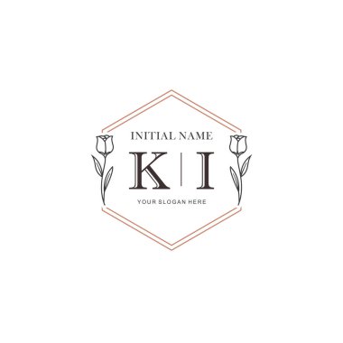 Kişisel ya da Marka İçin KI Minimal Çiçek Monogramı Logosu Koleksiyonu