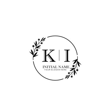 Kişisel ya da Marka İçin KI Minimal Çiçek Monogramı Logosu Koleksiyonu