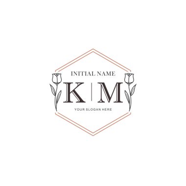 Kişisel veya Marka İçin KM Minimal Çiçek Monogramı Logosu Koleksiyonu