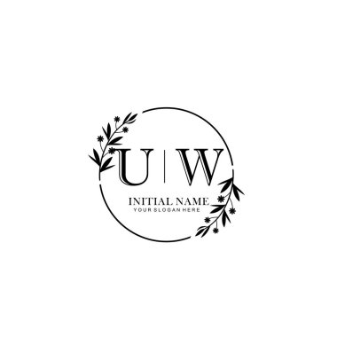 Kişisel ya da Marka İçin UW Minimal Çiçek Logosu Koleksiyonu